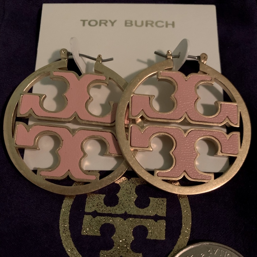 Tory Burch Reduced price golden Miller pink Inlay large double T hoops